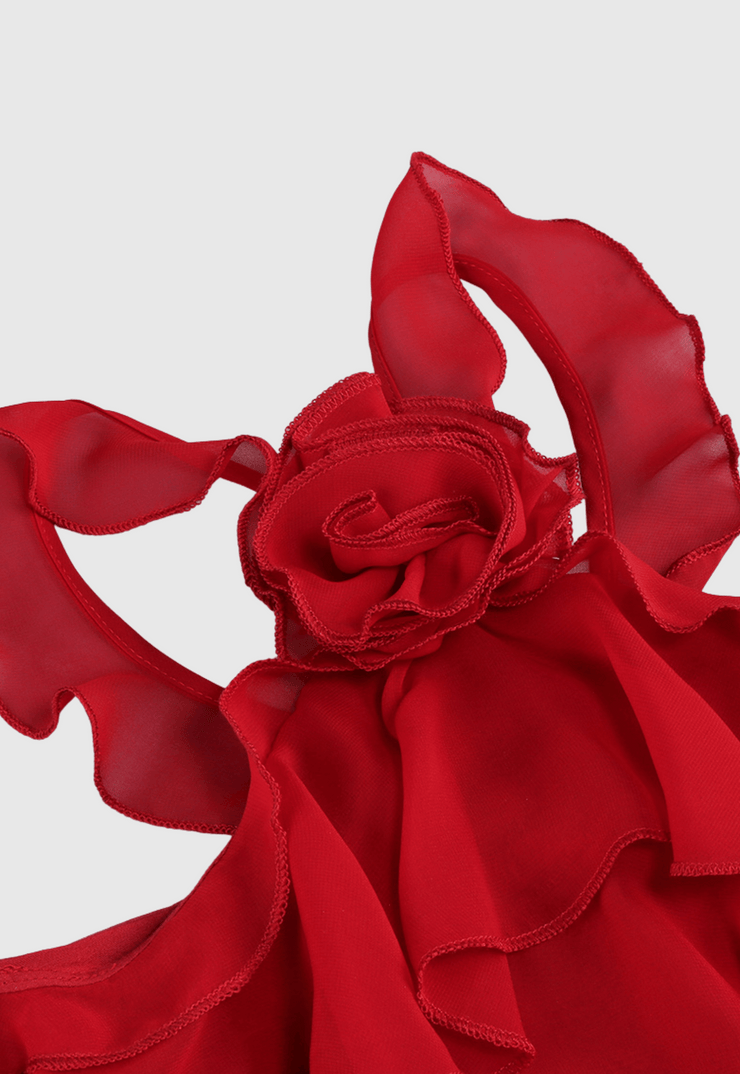 Bedelia Floral Halter Chiffon Ruffle Midi Dress