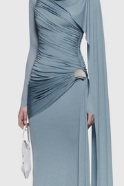 Betsey Asymmetrical Flap Ruched Maxi Dress - Blue