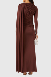 Betsey Asymmetrical Flap Ruched Maxi Dress - Brown