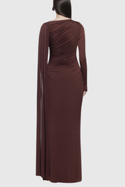 Betsey Asymmetrical Flap Ruched Maxi Dress - Brown