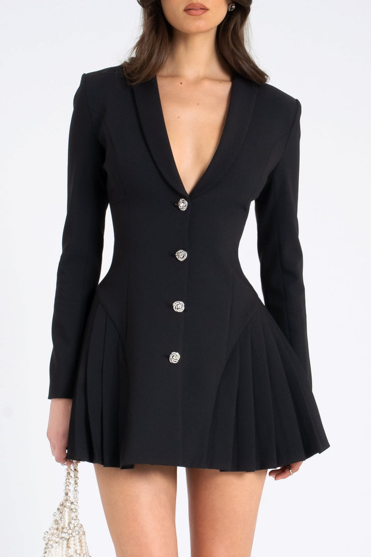 Beulah Pleate Blazer Mini Dress - Black