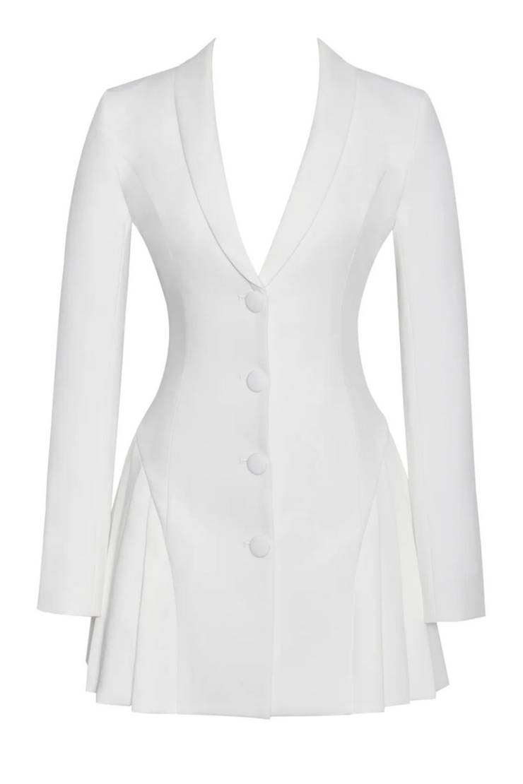 Beulah Pleate Blazer Mini Dress - White