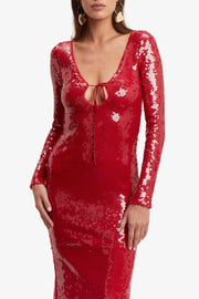 Brianna Sequin Midi Dress - Red