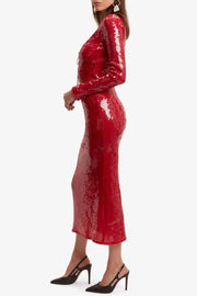 Brianna Sequin Midi Dress - Red