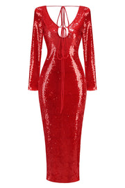 Brianna Sequin Midi Dress - Red