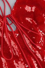 Brianna Sequin Midi Dress - Red