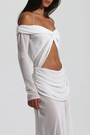 Burra Off Shoulder Knot Cutout Maxi Dress - White