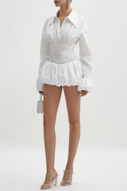 Callisa Ruched Mini Shirtdress - White