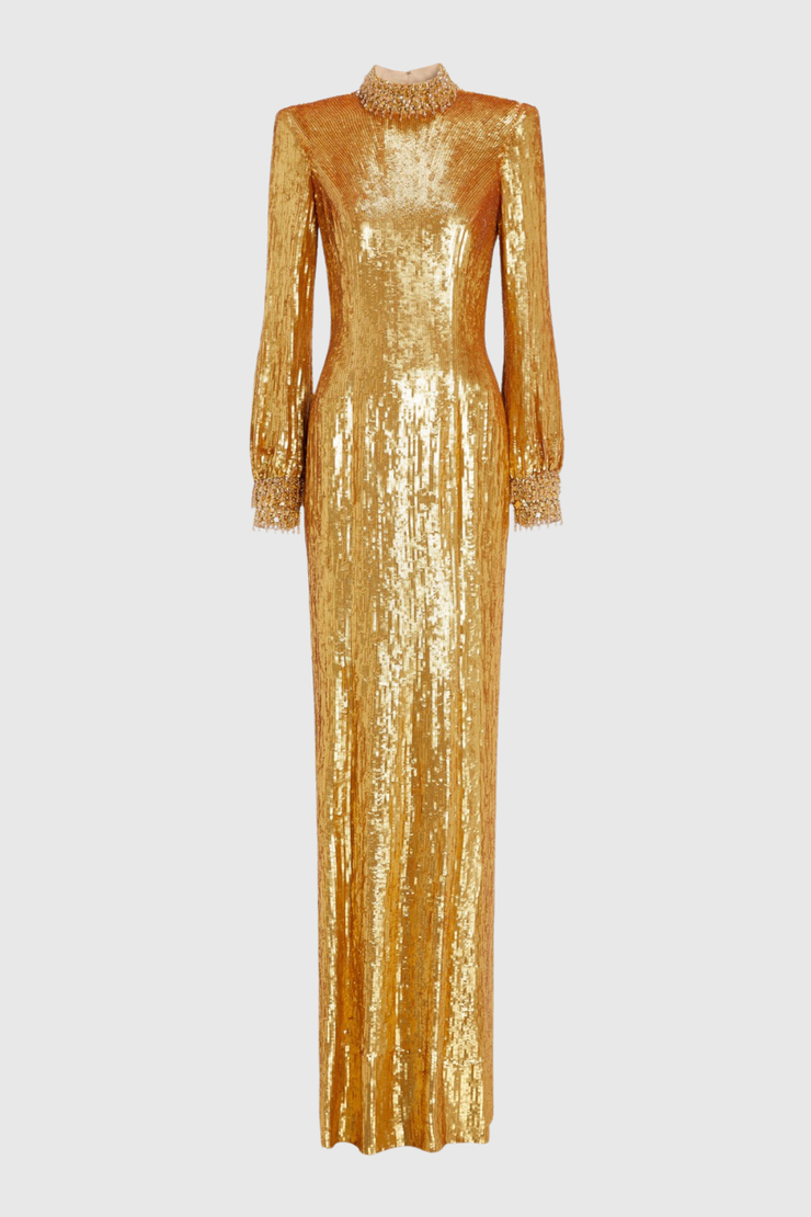 Calyx Gold Sequin Embellished Maxi Dress