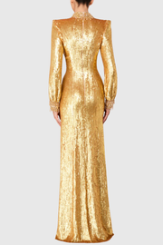 Calyx Gold Sequin Embellished Maxi Dress