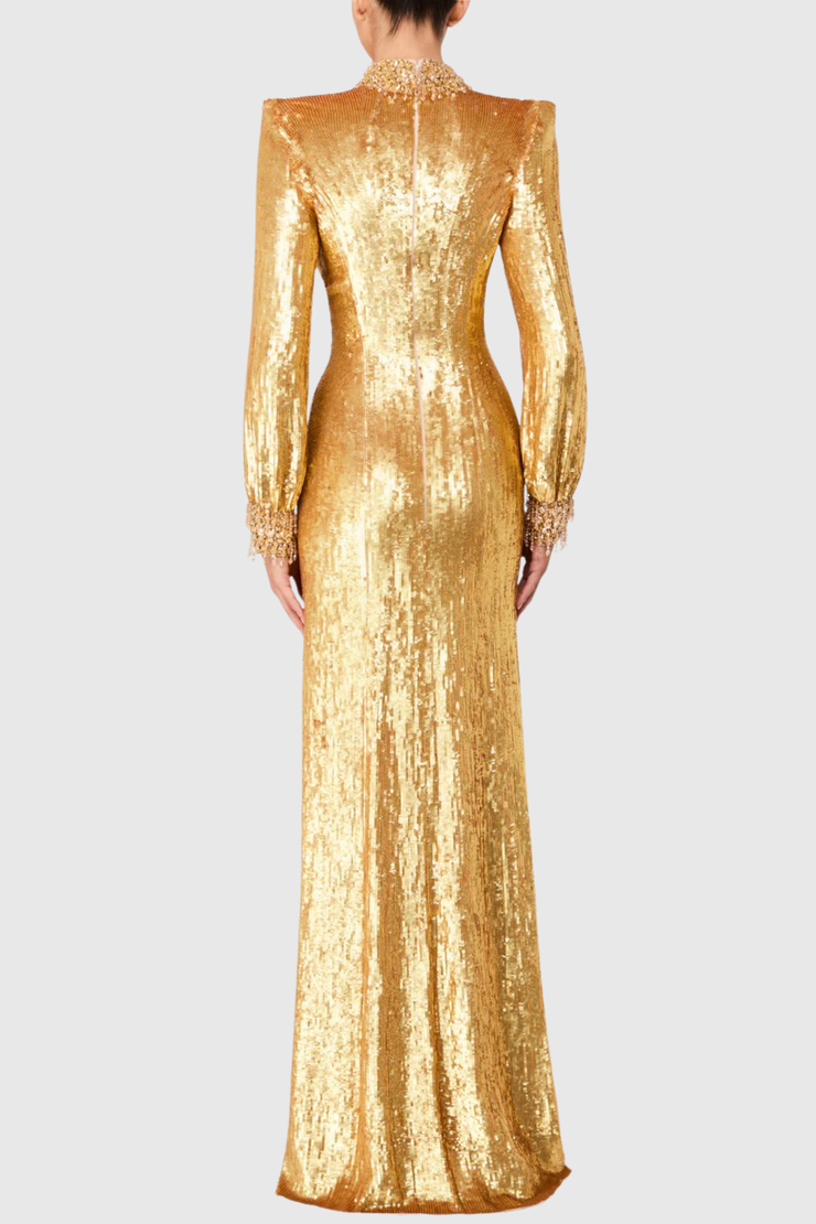 Calyx Gold Sequin Embellished Maxi Dress