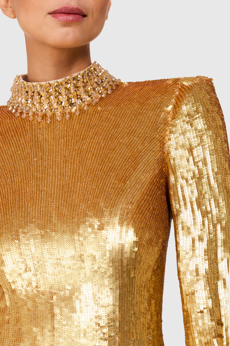 Calyx Gold Sequin Embellished Maxi Dress