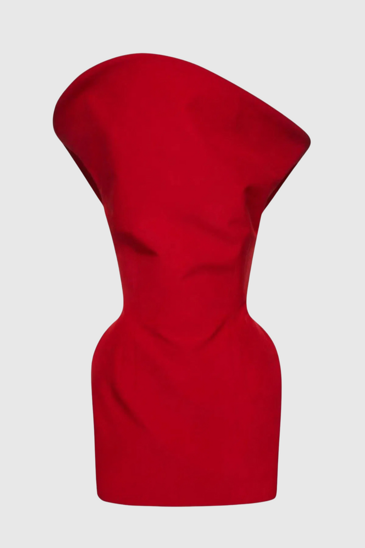 Careaga Asymmetrical Off Shoulder Mini Dress - Red