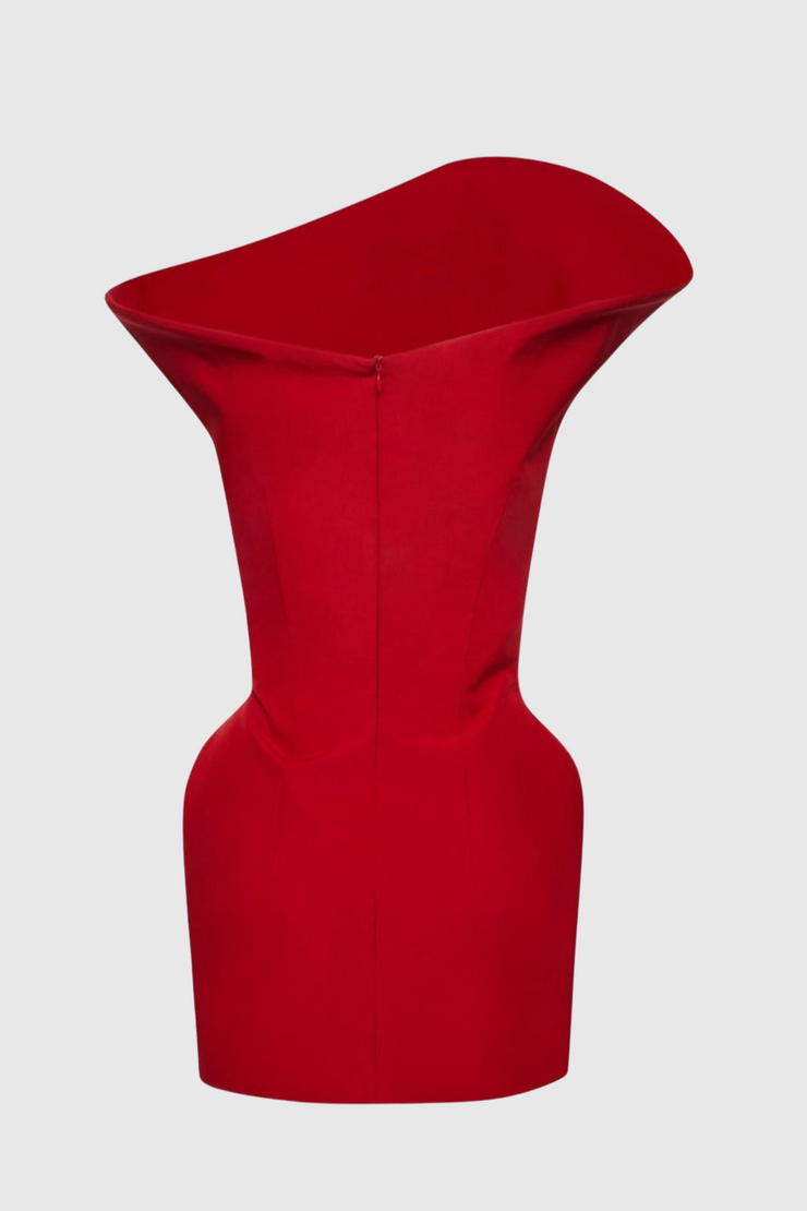 Careaga Asymmetrical Off Shoulder Mini Dress - Red