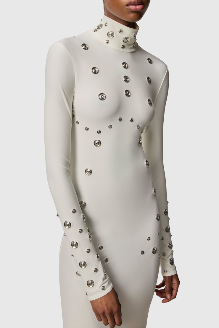 Cassandra Snap Embellished Maxi Dress - White