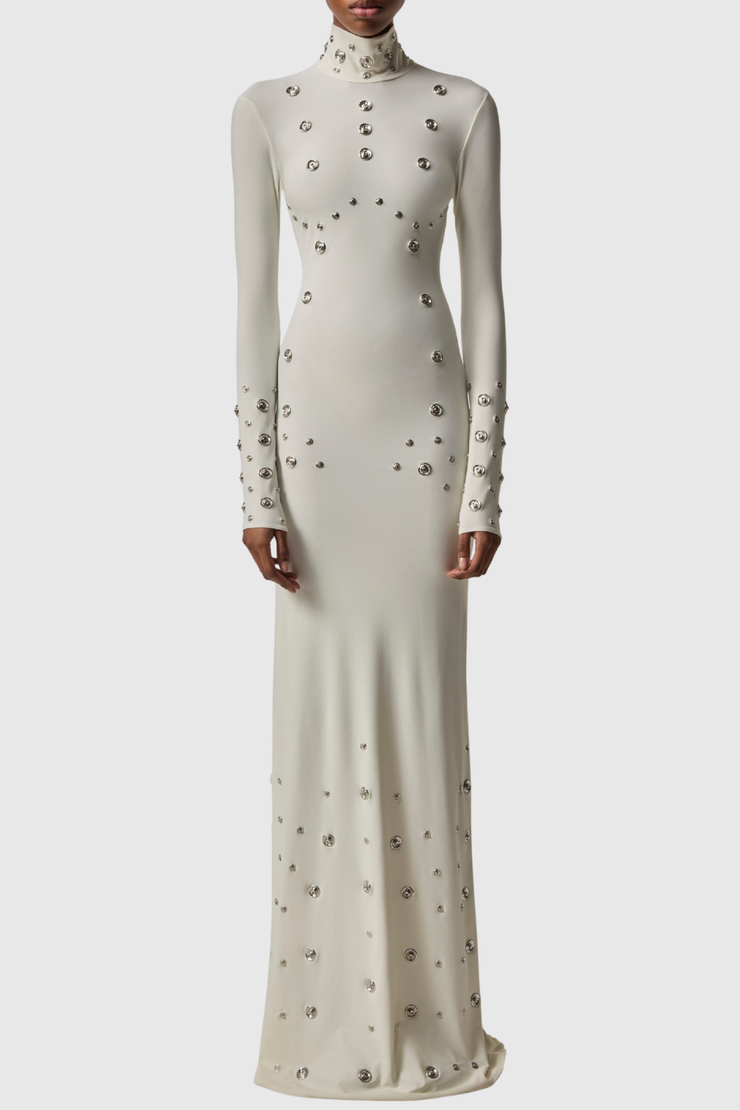 Cassandra Snap Embellished Maxi Dress - White