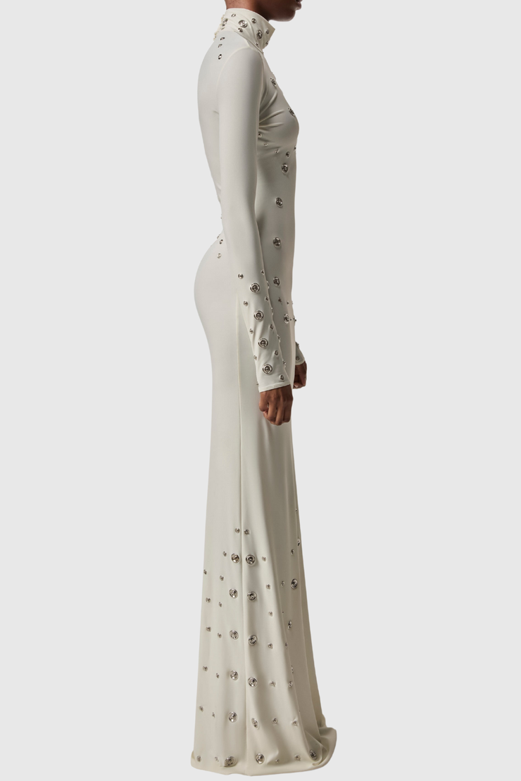 Cassandra Snap Embellished Maxi Dress - White