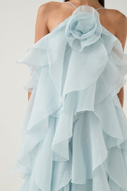 Caysie Halter Floral Ruffle Layered Maxi Dress - Blue