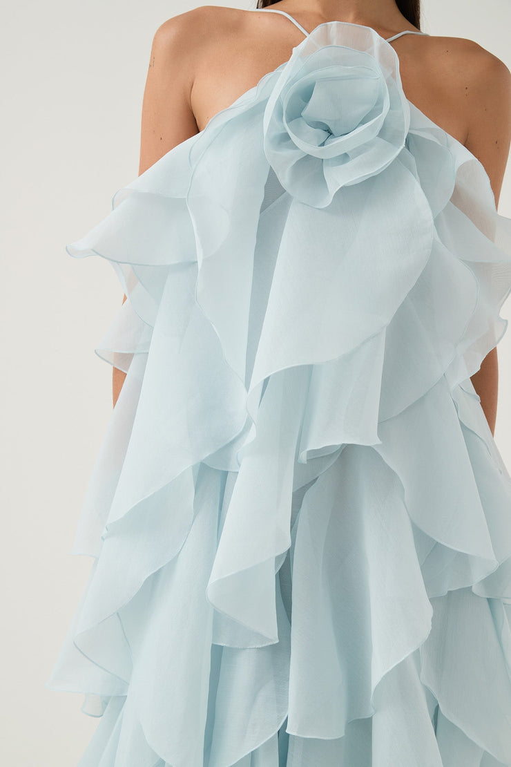 Caysie Halter Floral Ruffle Layered Maxi Dress - Blue