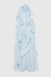 Caysie Halter Floral Ruffle Layered Maxi Dress - Blue