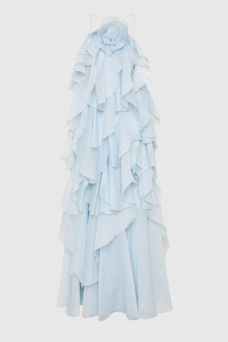 Caysie Halter Floral Ruffle Layered Maxi Dress - Blue