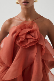 Caysie Halter Floral Ruffle Layered Maxi Dress - Orange