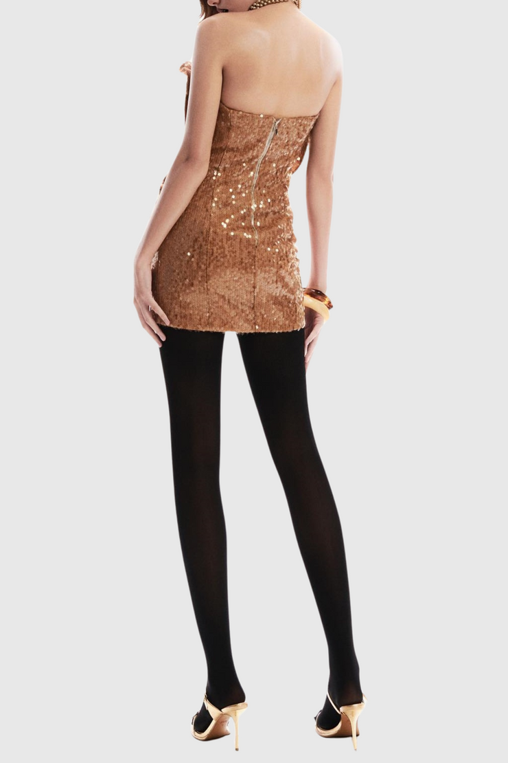 Charae Sequin Floral Strapless Mini Dress