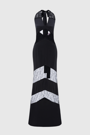 Clora Satin Halter Lace Maxi Dress - Black