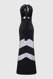 Clora Satin Halter Lace Maxi Dress - Black