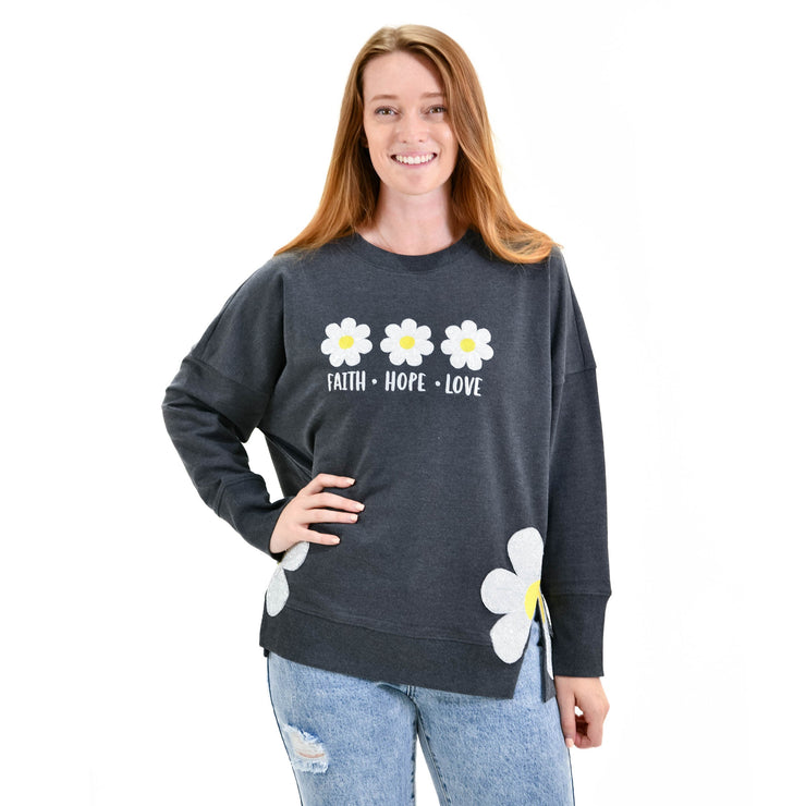 Faith Hope Love Side Slit Crewneck Sweatshirt