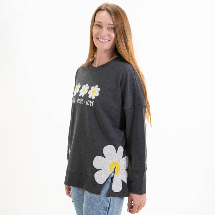 Faith Hope Love Side Slit Crewneck Sweatshirt