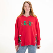 Merry Candy Canes Side Slit Crewneck Sweatshirt