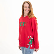 Merry Candy Canes Side Slit Crewneck Sweatshirt