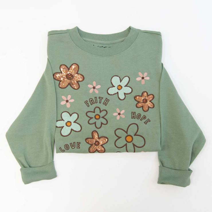 Faith Hope Love Embellished Crewneck Sweatshirt