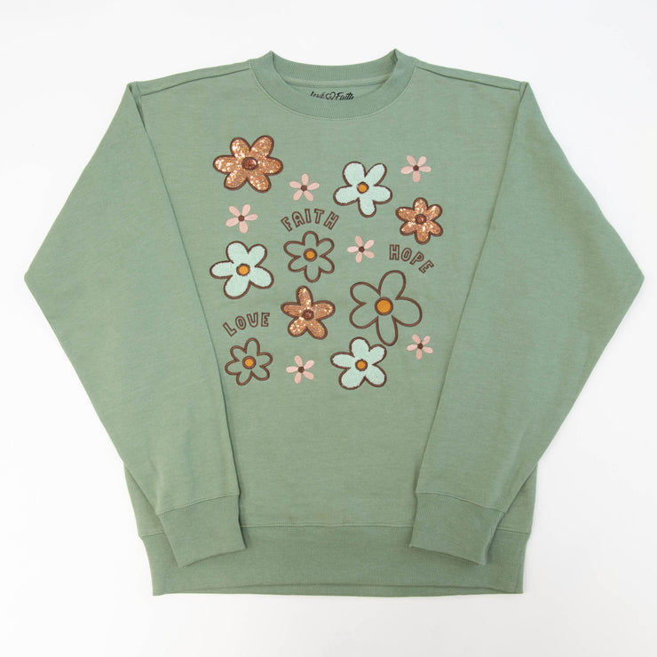 Faith Hope Love Embellished Crewneck Sweatshirt