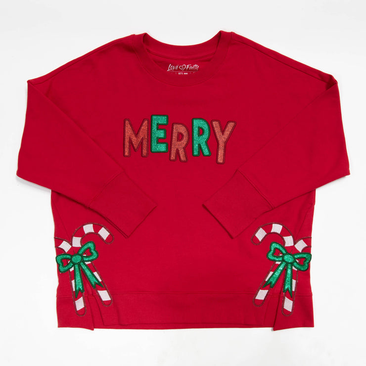 Merry Candy Canes Side Slit Crewneck Sweatshirt