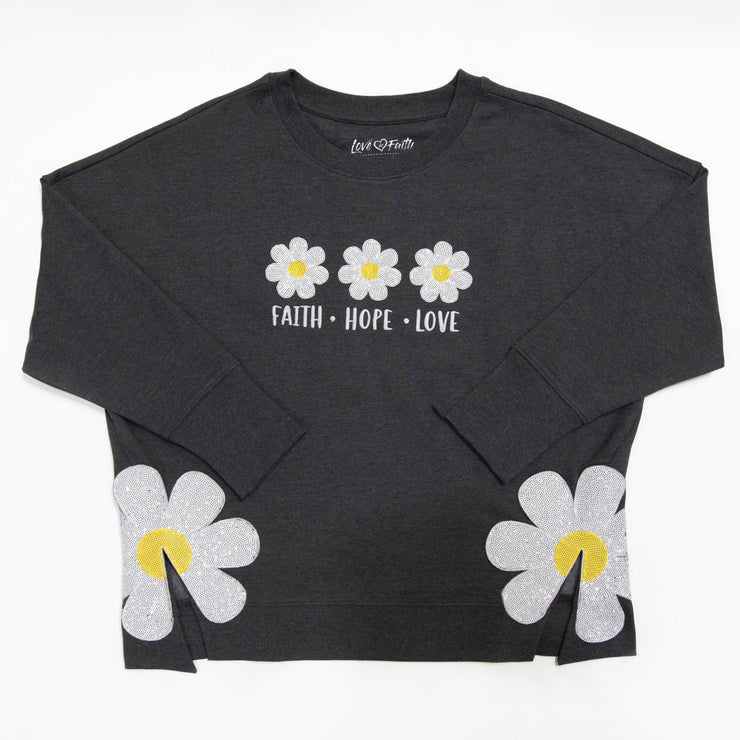 Faith Hope Love Side Slit Crewneck Sweatshirt