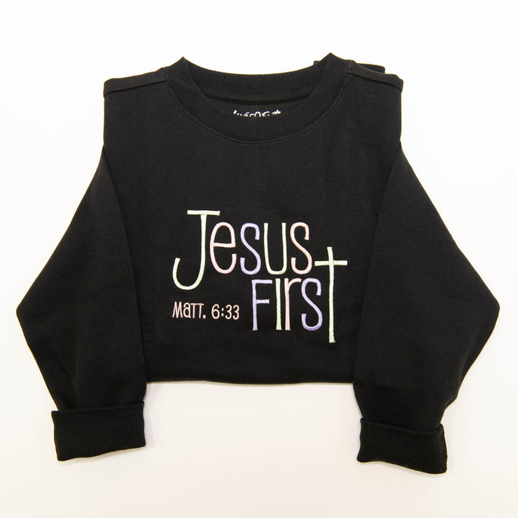 Jesus First Embroidered Crewneck Sweatshirt
