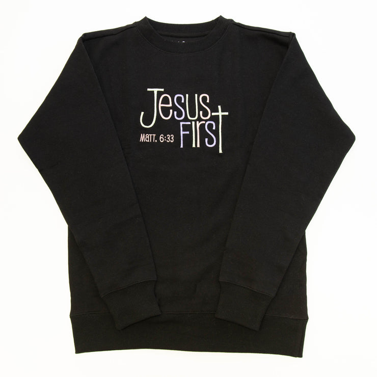 Jesus First Embroidered Crewneck Sweatshirt