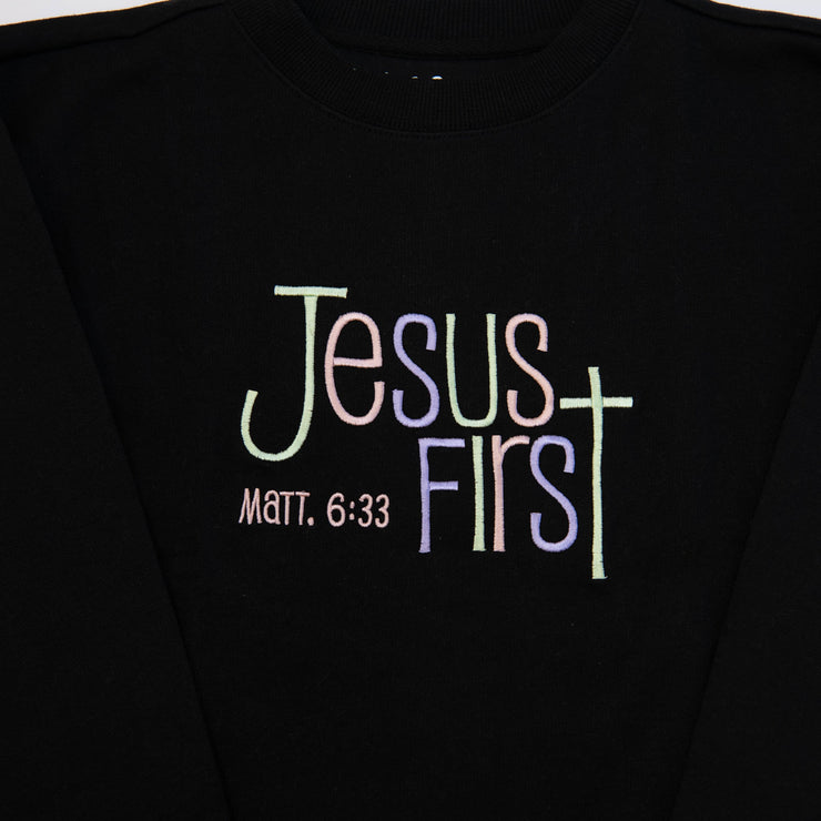 Jesus First Embroidered Crewneck Sweatshirt