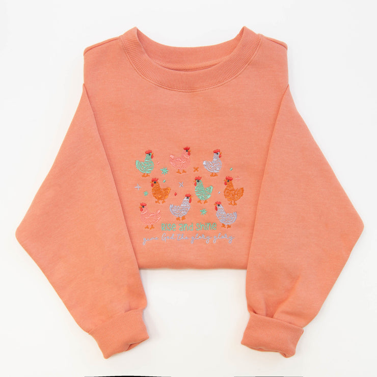 Rise and Shine Chicks Embroidered Crewneck Sweatshirt