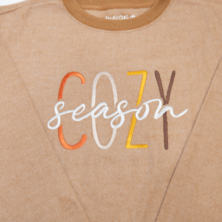 Embroidered Cozy Season Fuzzy Sweatshirt