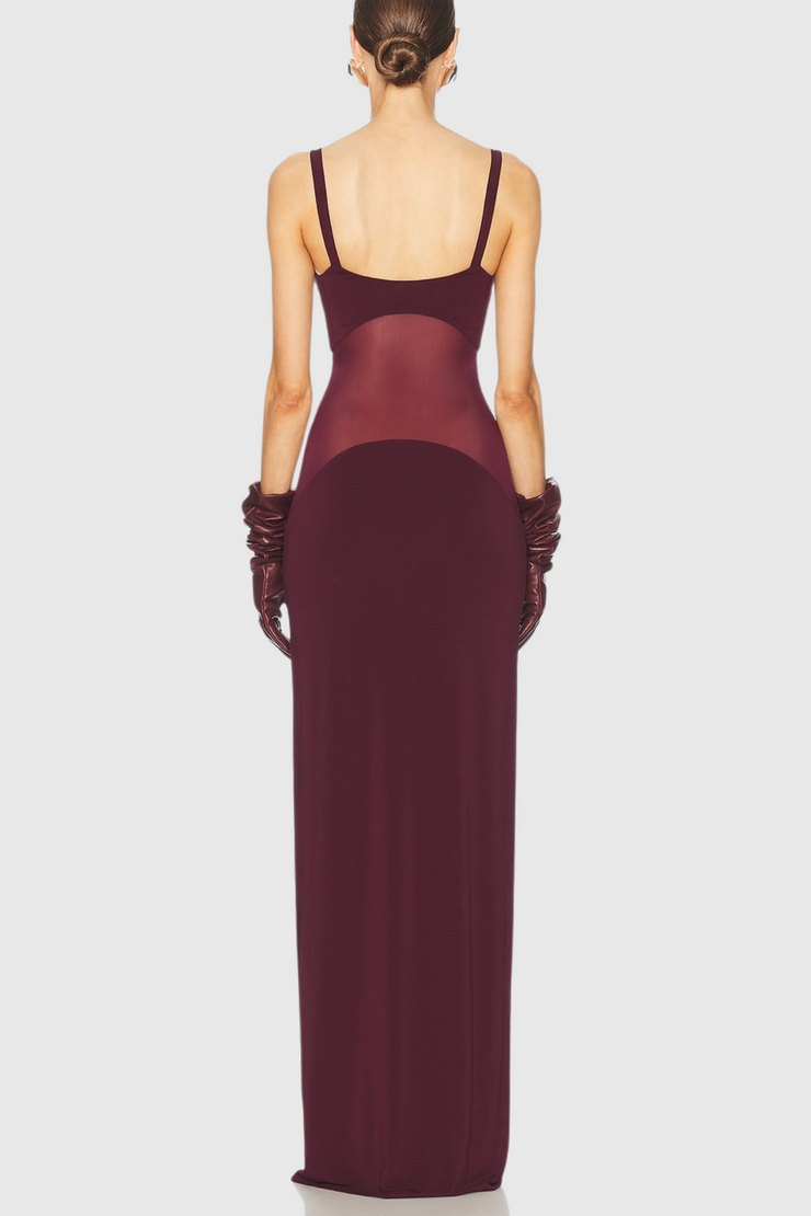 Dajoa Mesh Curve Maxi Dress - Wine
