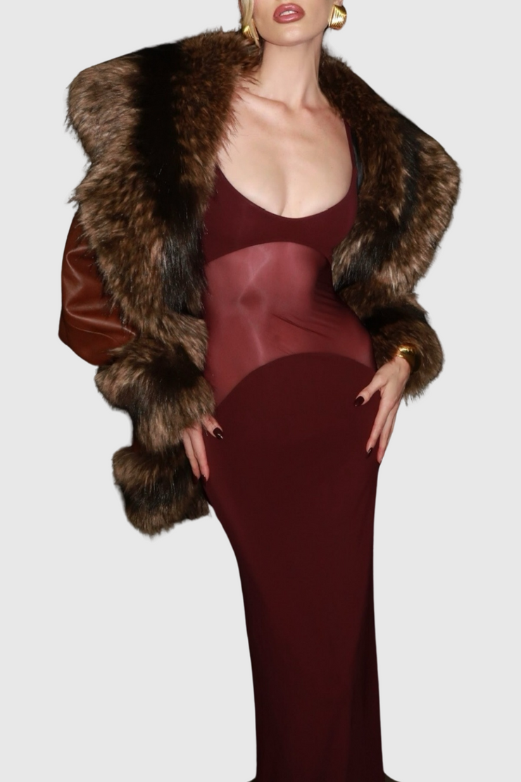 Dajoa Mesh Curve Maxi Dress - Wine