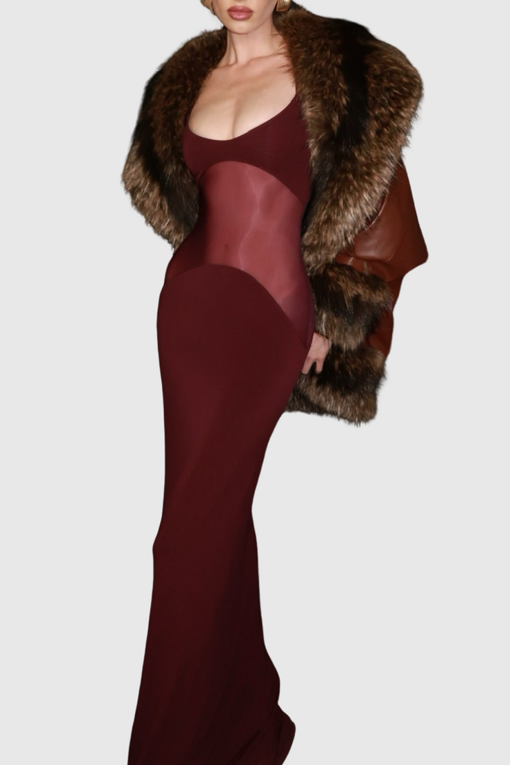 Dajoa Mesh Curve Maxi Dress - Wine