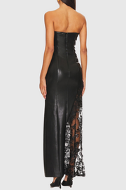 Damien Faux Leather Strapless Lace Maxi Dress