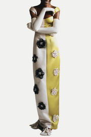 Darrah Floral Appliqu¨¦ Maxi Bandage Dress - Yellow