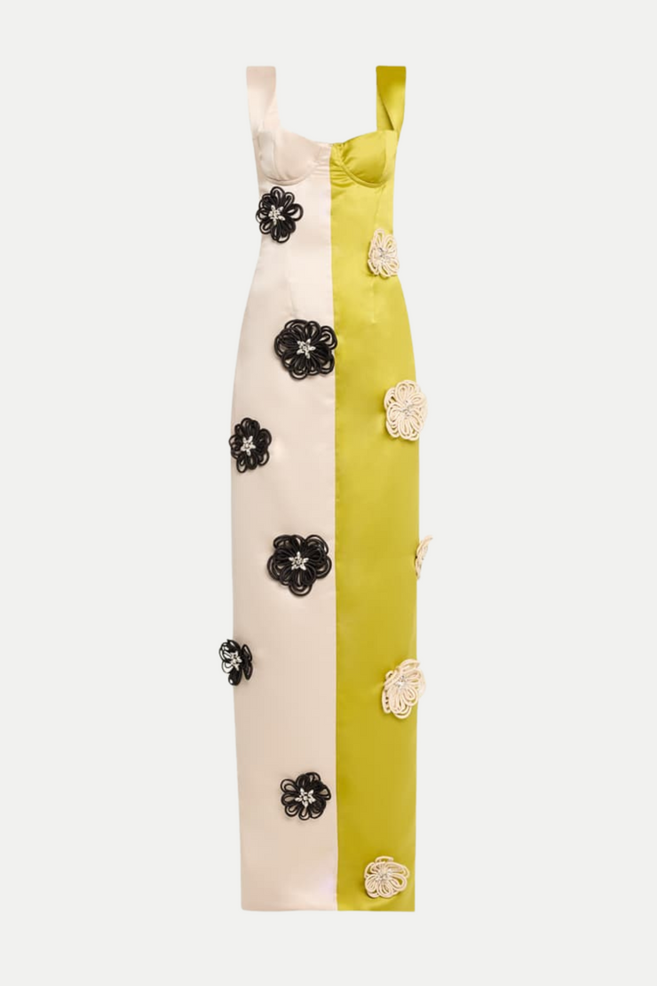 Darrah Floral Appliqu¨¦ Maxi Bandage Dress - Yellow