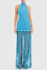 Datara Halter Velvet Rope Fringe Maxi Dress