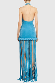 Datara Halter Velvet Rope Fringe Maxi Dress